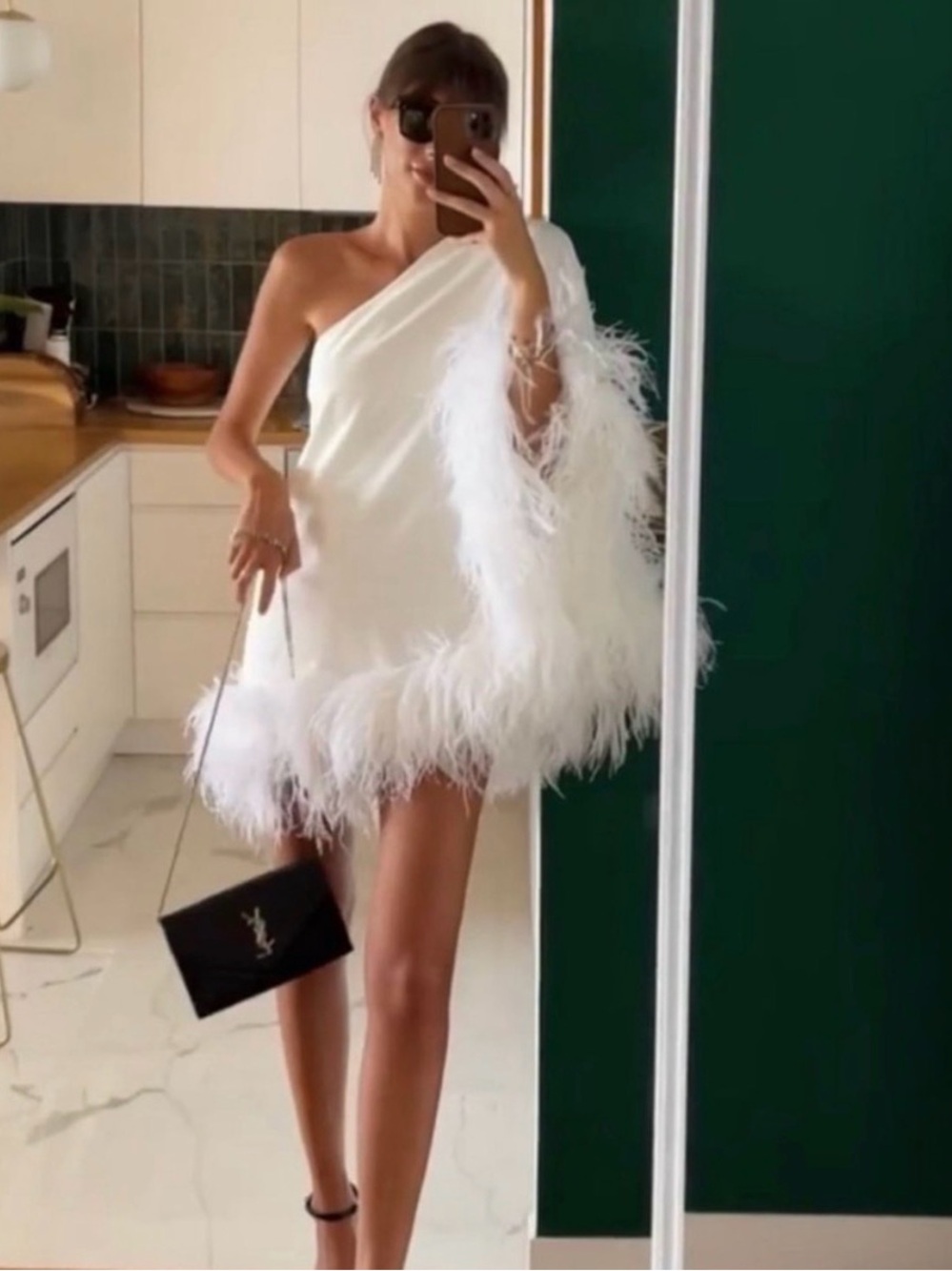🆕 NEW ARRIVALS Marlene Feather Mini Dress in Temple White Sz 8 US